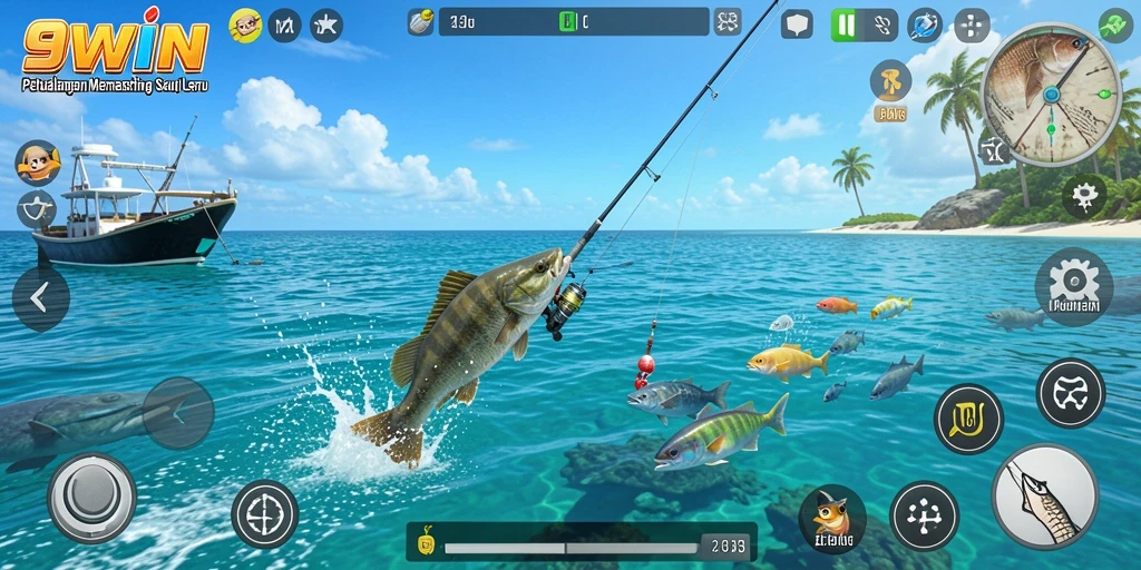 Gameplay 9WIN dengan aksi memancing yang seru dan menarik.