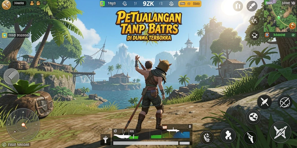 Tangkapan layar gameplay 9ZK dalam dunia terbuka yang luas.