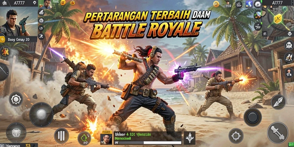 Tampilan gameplay Battle Royale yang mendebarkan dalam A7777.