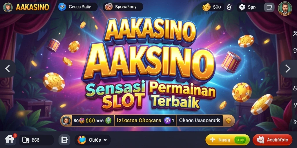 Tampilan utama gameplay AAKASINO yang menarik dengan mesin slot berwarna-warni.