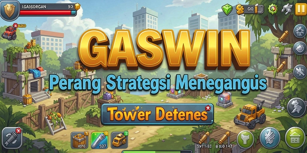 Tampilan gameplay GASWIN yang mendebarkan dan strategis dalam Tower Defense.
