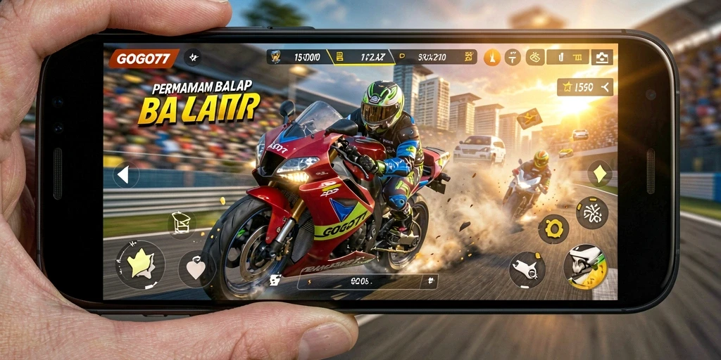 Gameplay GOGO77 menampilkan balapan motor yang seru dan intens.