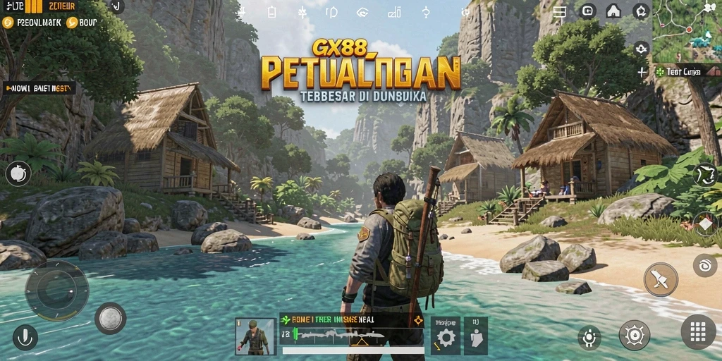 Tangkapan layar dari gameplay yang menampilkan dunia terbuka GX88.