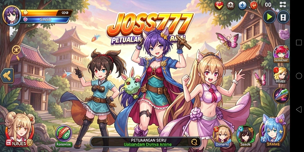 Tampilan gameplay utama JOSS777 dengan karakter Anime yang dinamis.