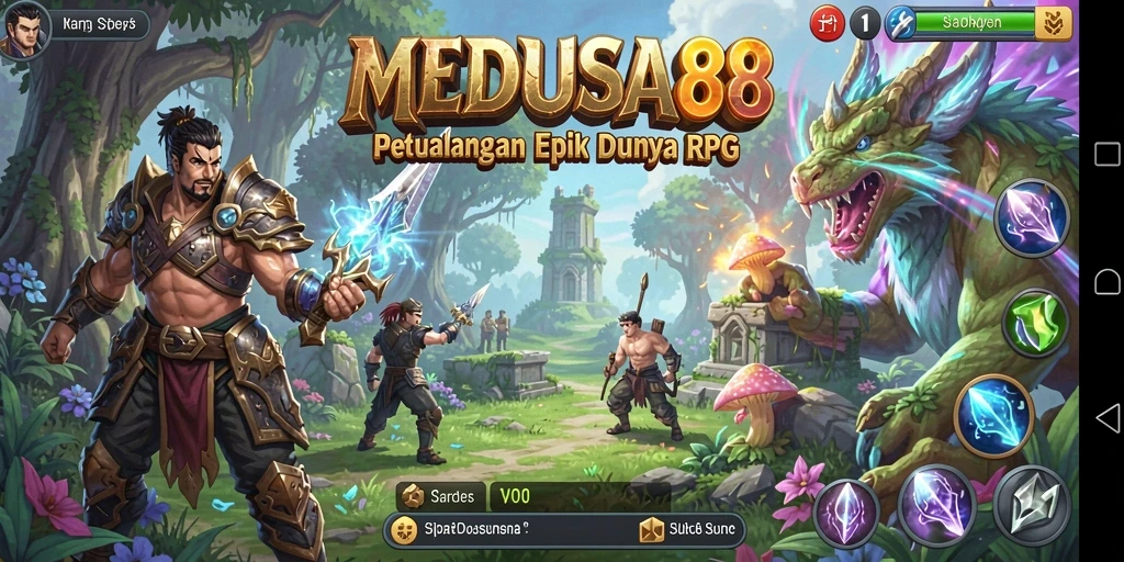 Tangkapan layar gameplay MEDUSA88 dengan pertarungan karakter yang menegangkan.