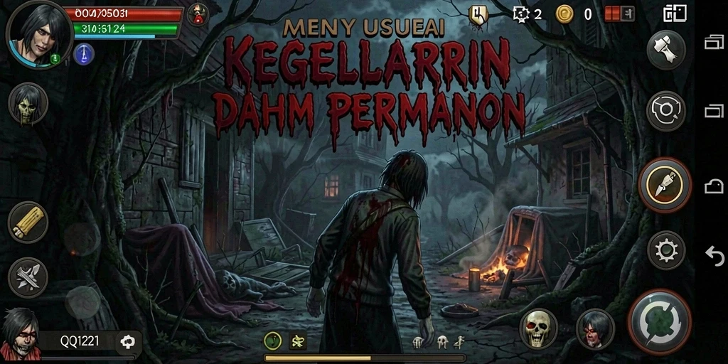 Tampilan gameplay menyeramkan di QQ1221 menunjukkan suasana yang mencekam.