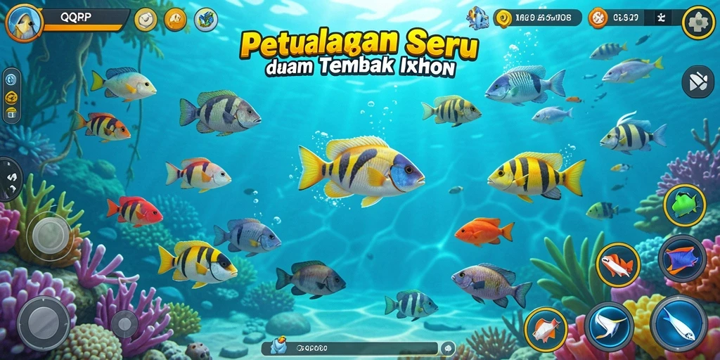 Tangkapan layar menampilkan pemain sedang menembak ikan di lautan.