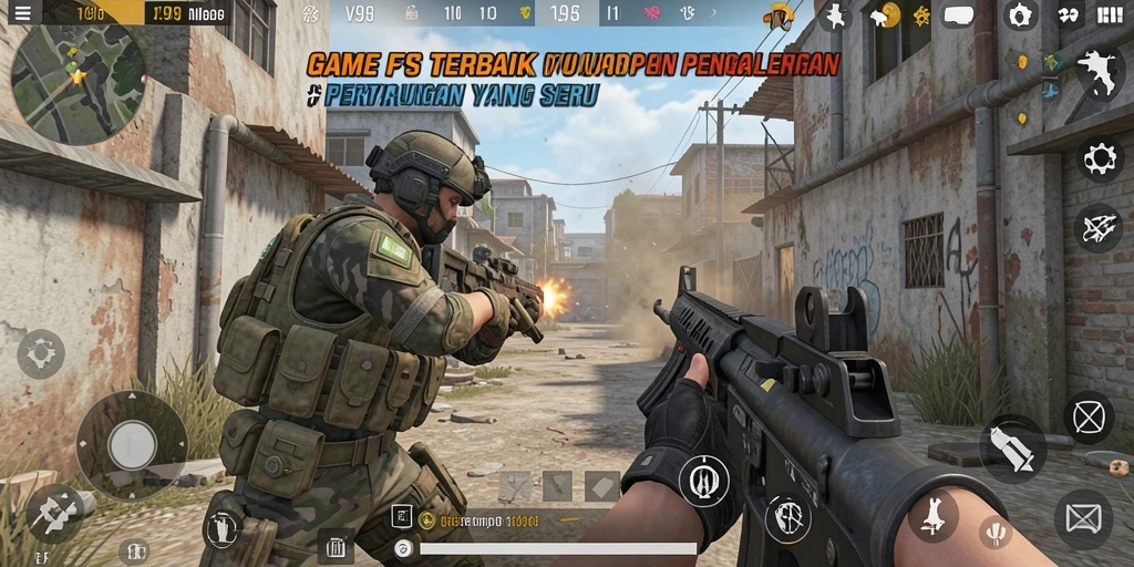 Tampilan gameplay V98 yang intens dan mendebarkan di medan perang.