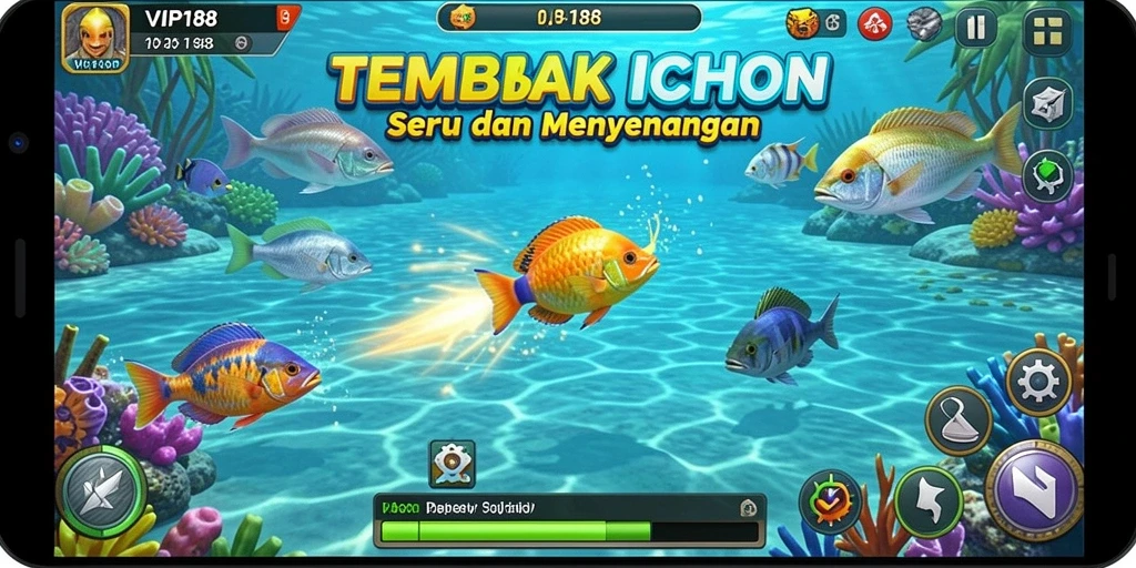 Tampilan gameplay menarik dari VIP188 yang menunjukkan aksi Tembak Ikan.
