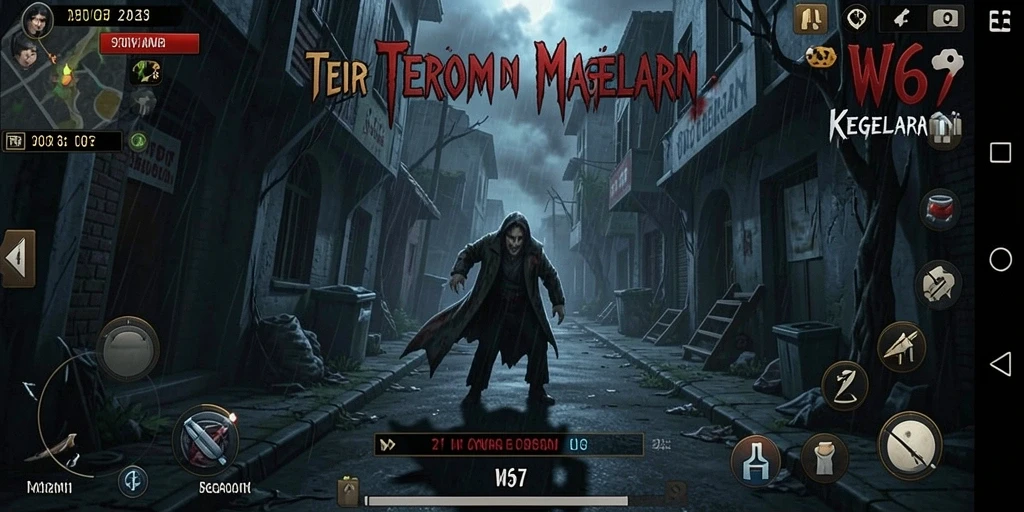 Screenshot menampilkan gameplay W67 dengan suasana mencekam.